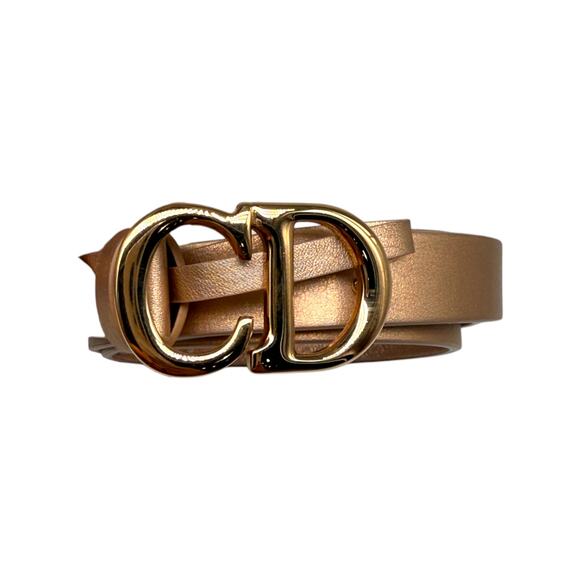Christian Dior Leather CD Buckle Saddle Belt Gold Metallic - Picture 3 of 5
